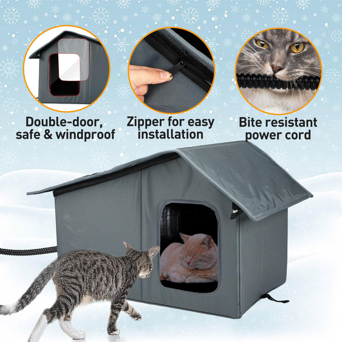 Weatherproof Outdoor Heated Cat House with Thermostatic Heating Pad Z2324