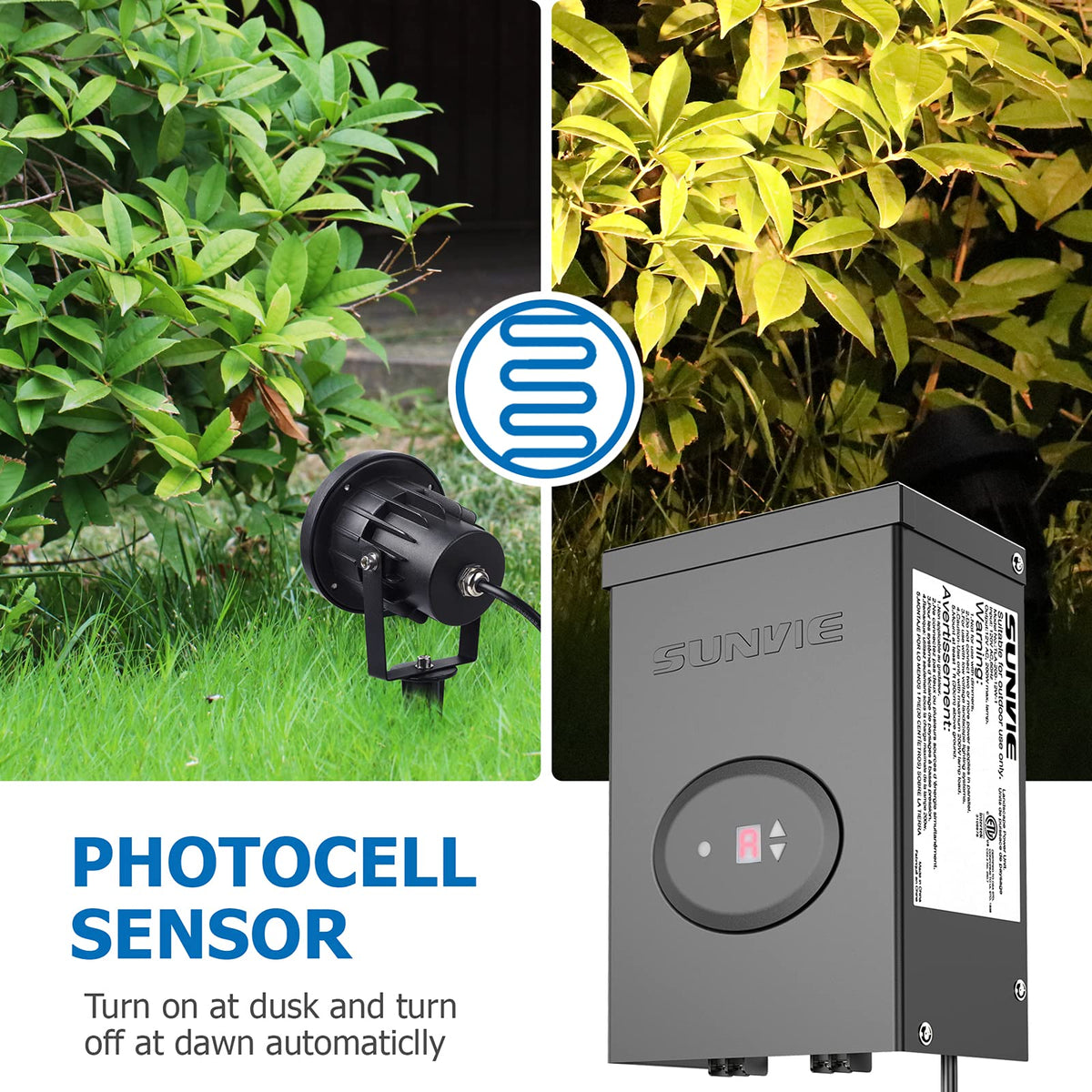 200W Low Voltage Landscape Lighting Transformer with Timer and Photocell Sensor D2407