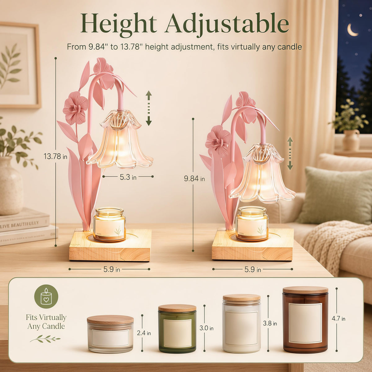 Pink Dimmable Candle Warmer Lamp with Timer W89159