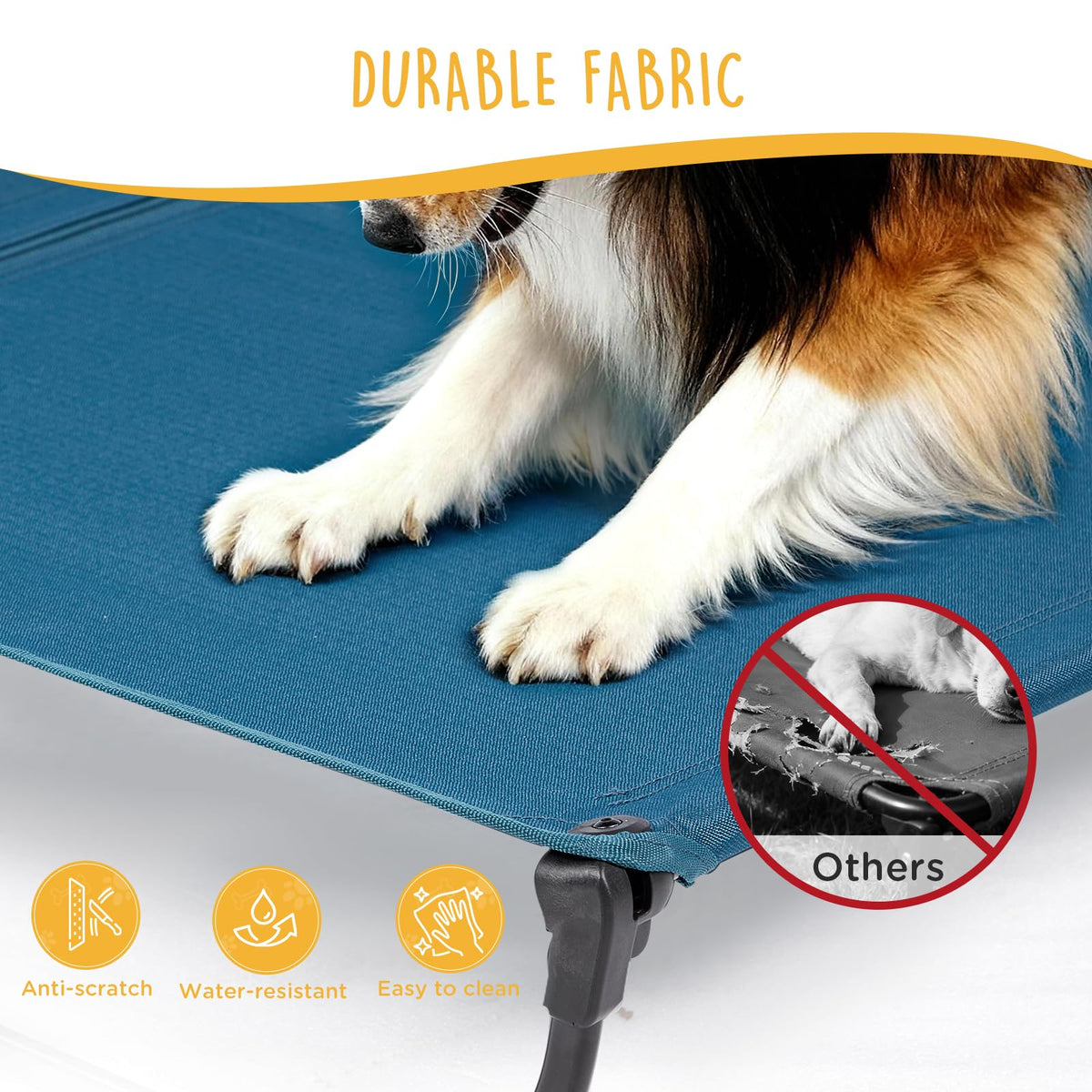 Large Elevated Dog Cot with Non-Slip Feet, Dark Blue Q384