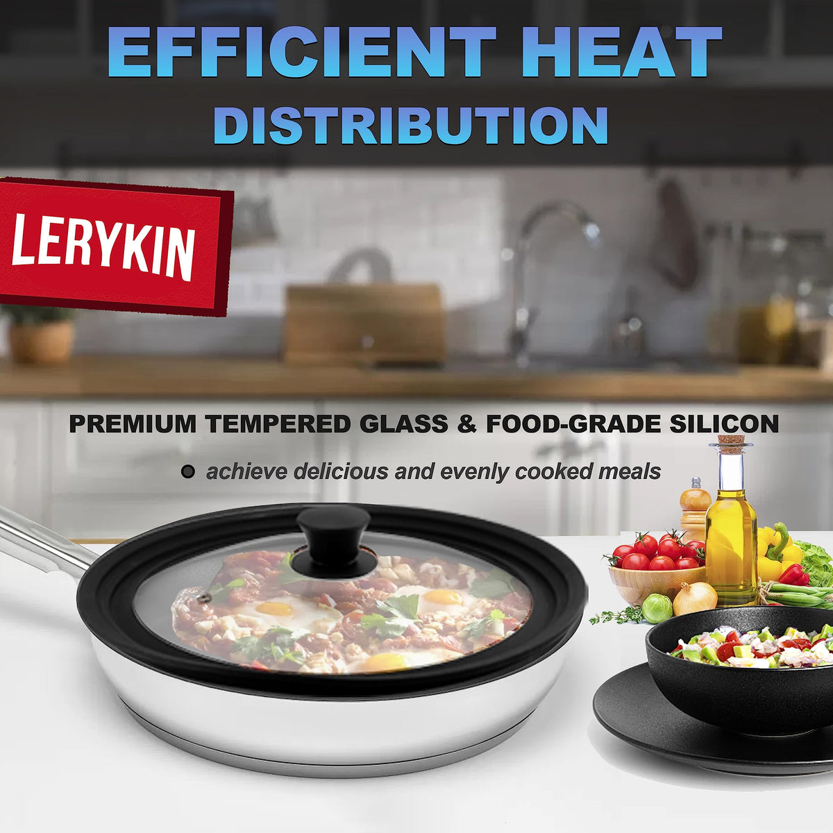 Tempered Glass Lid with Silicone Rim for Pots Pans and Skillets O86058