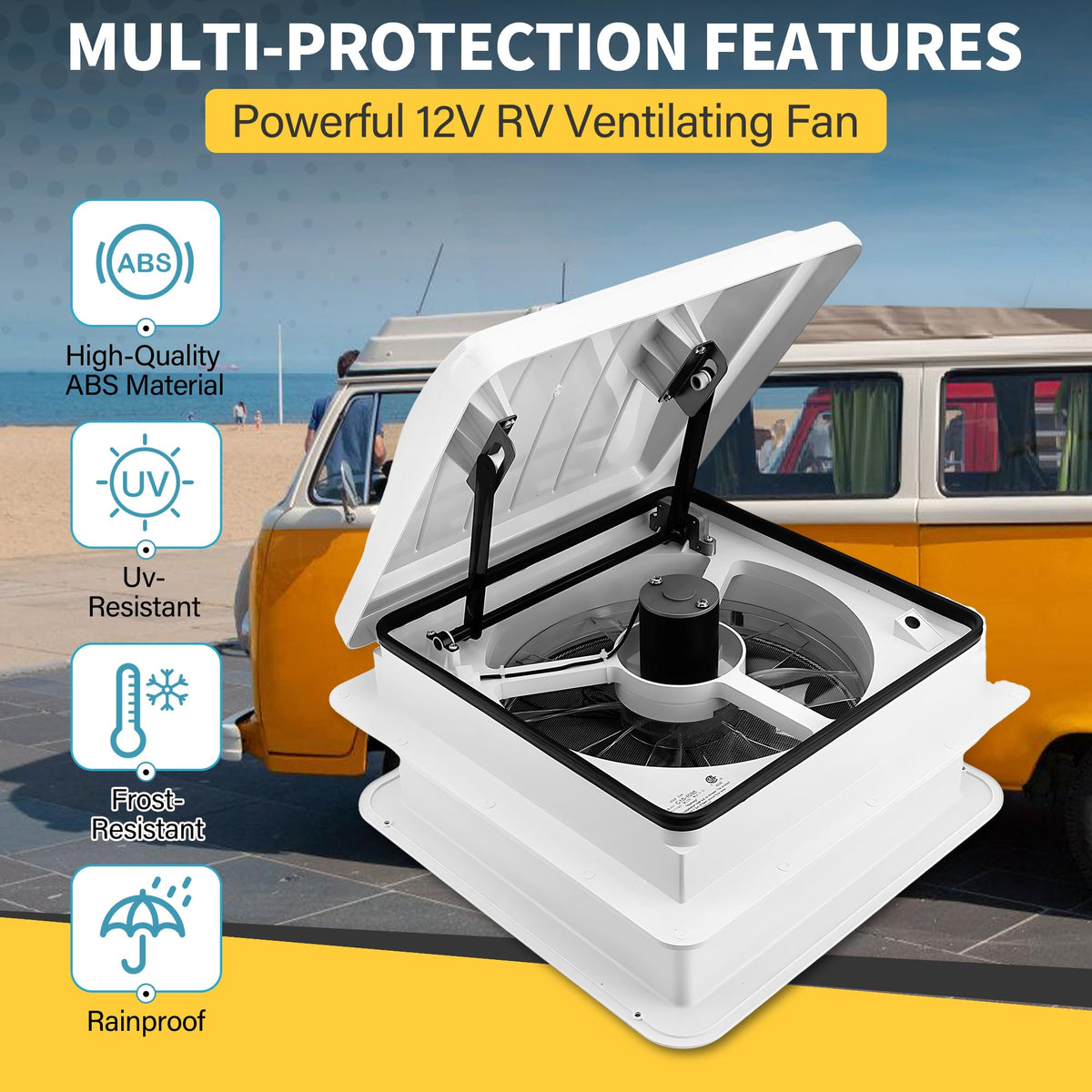 14” RV Roof Vent Fan 4 Speed Reversible 12V Manual White Dome W213