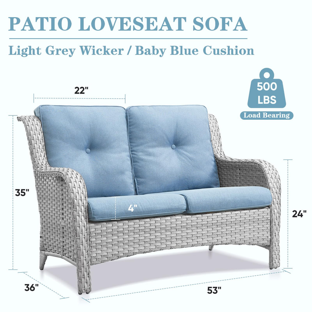 Light Gray Wicker Rattan Outdoor Loveseat Bench Y52296