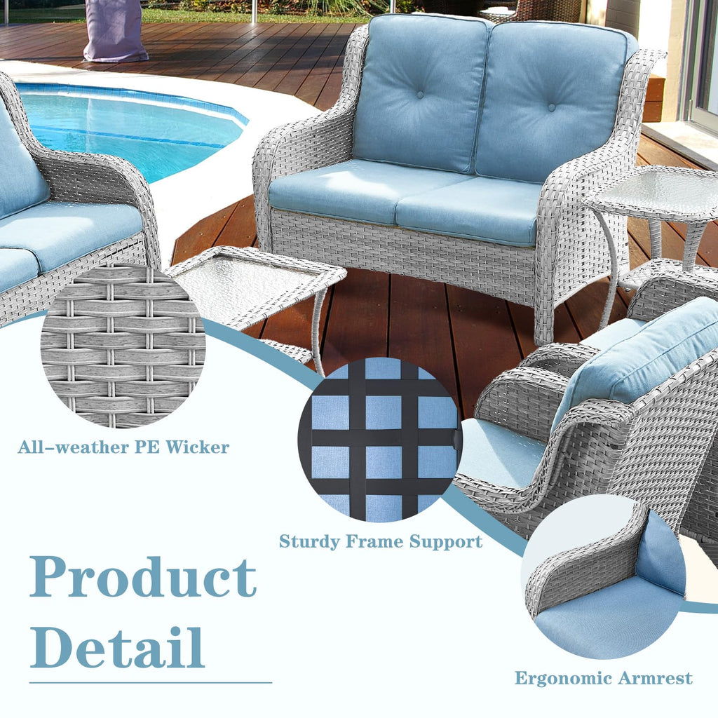 Light Gray Wicker Rattan Outdoor Loveseat Bench Y52296