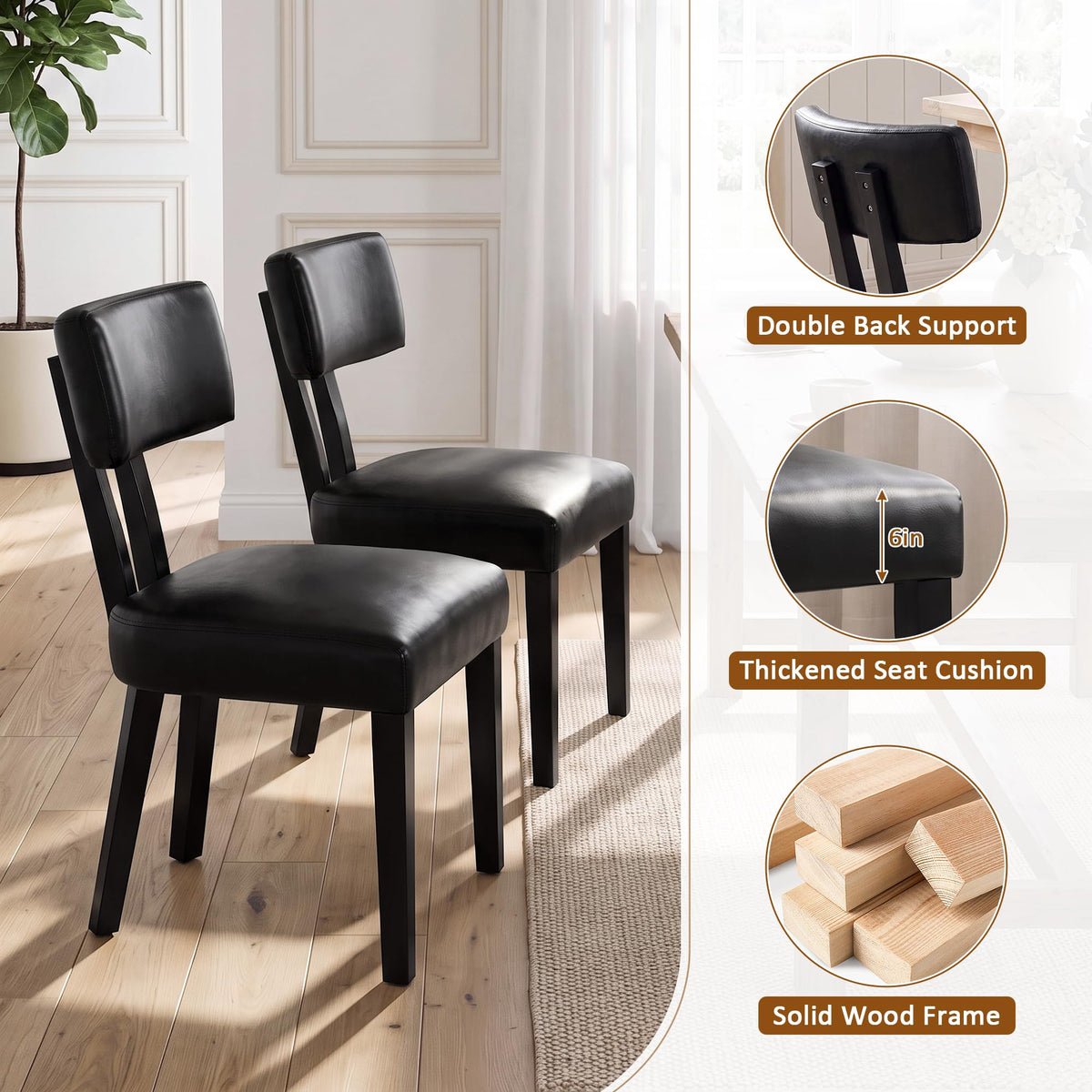 Gloss Black Upholstered Dining Chairs Set of 2 P7051
