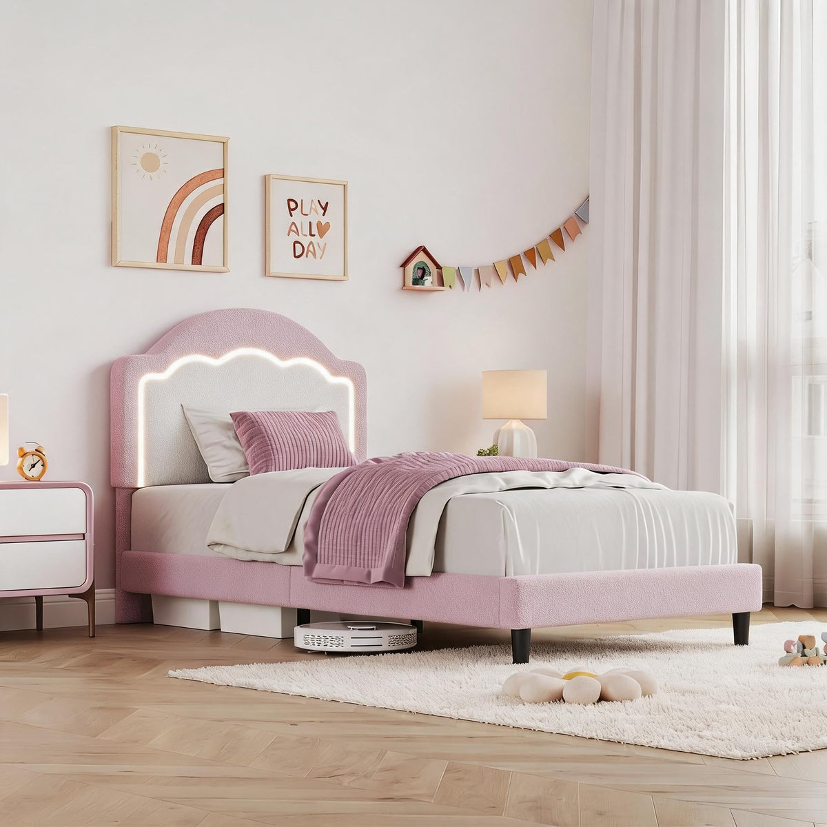 Velvet Upholstered Twin Bed Frame Y105069