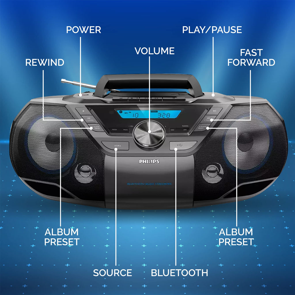 Portable CD Player Boombox with Cassette Player Bluetooth Stereo T89279