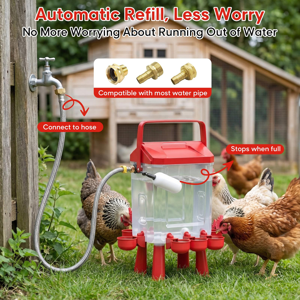 Automatic Chicken Waterer with Float Valve, 3 Gallons B550