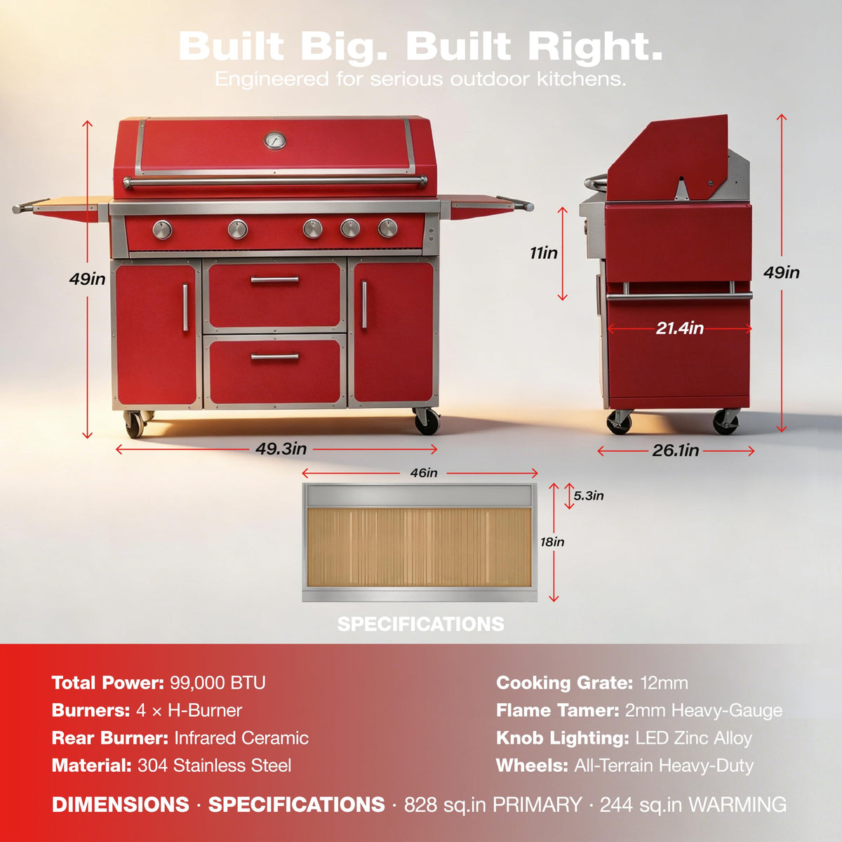 49" 99,000 BTU 4 Burner Stainless Steel Propane Grill O195498
