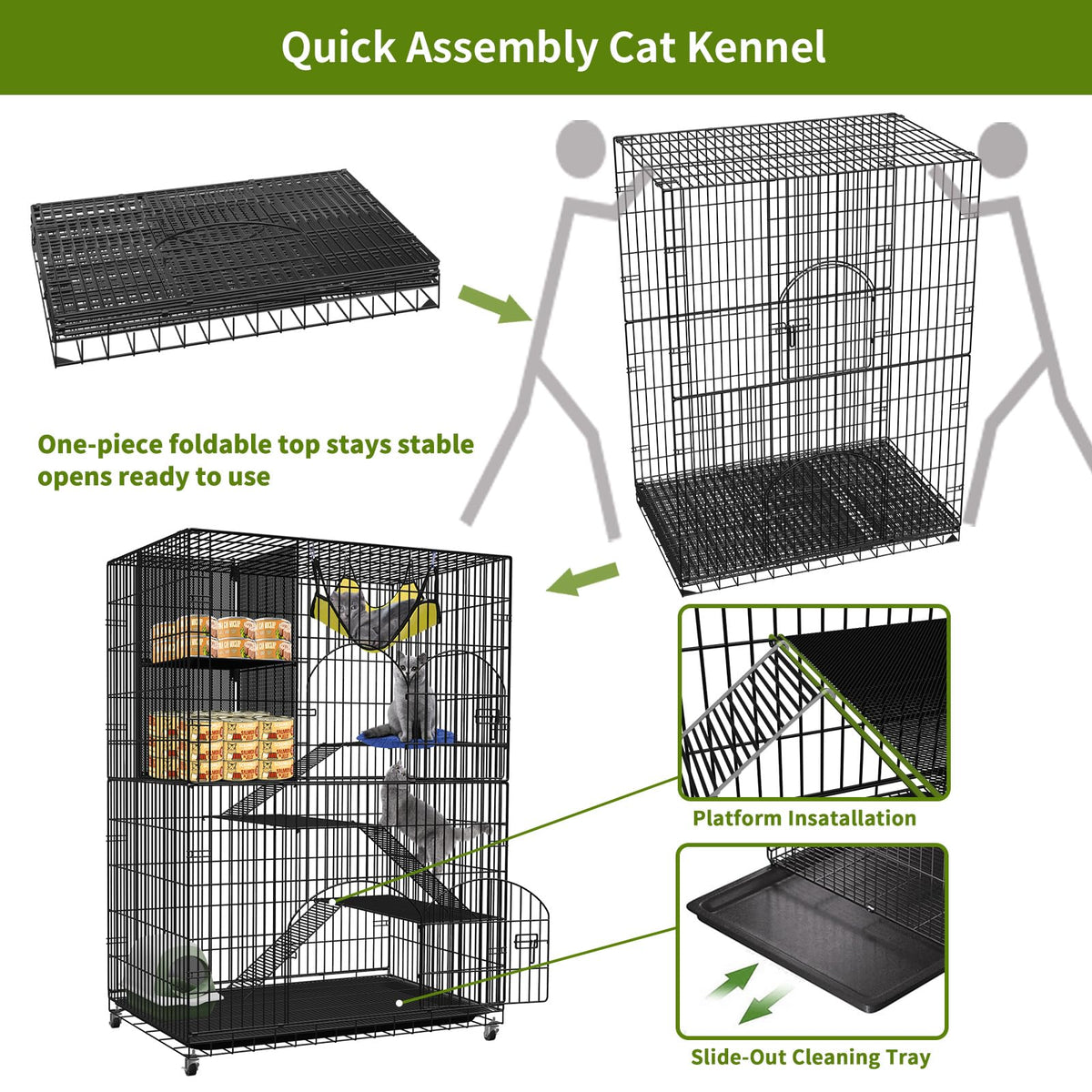 4-Tier Metal Cat Cage with Storage Cube Z45125
