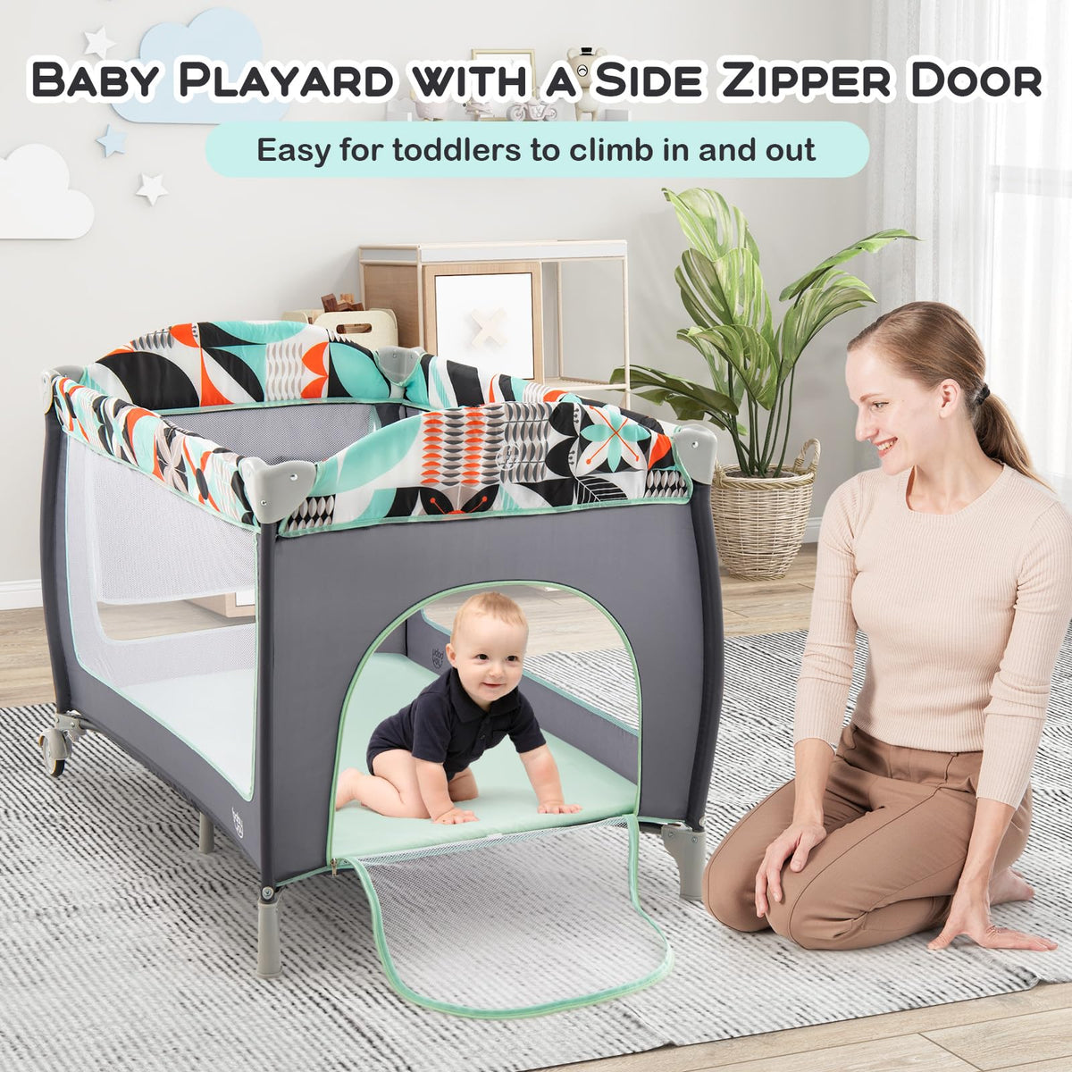 4 in 1 Pack and Play Portable Baby Playard with Bassinet X8195