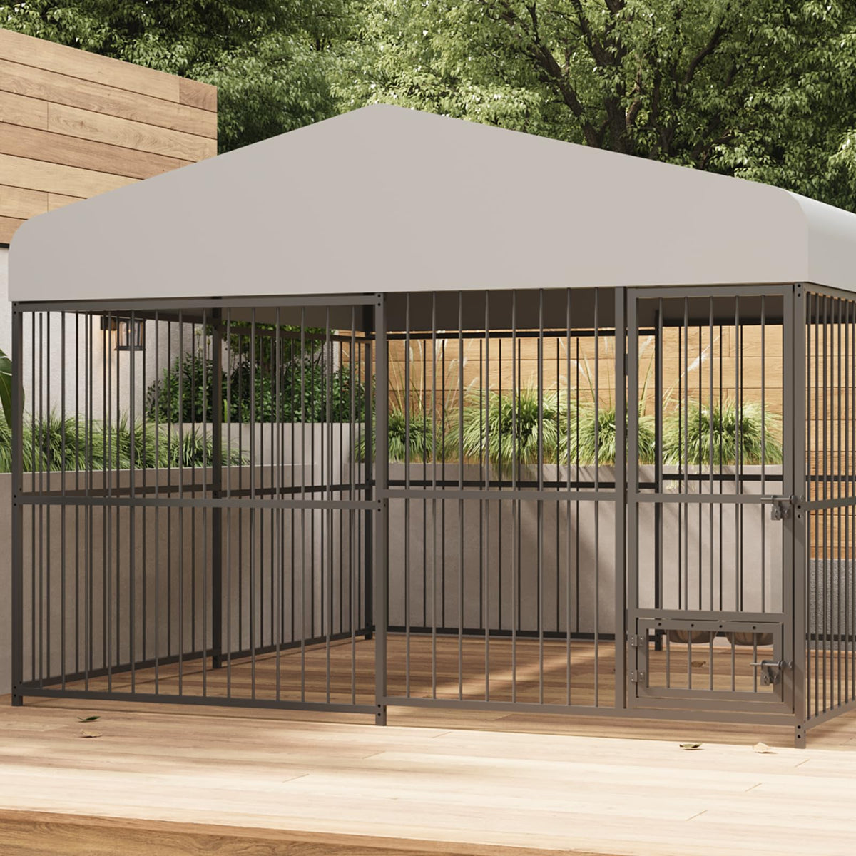 10X10x6 ft Heavy-Duty Metal Outdoor Dog Kennel with Lockable Door A88460
