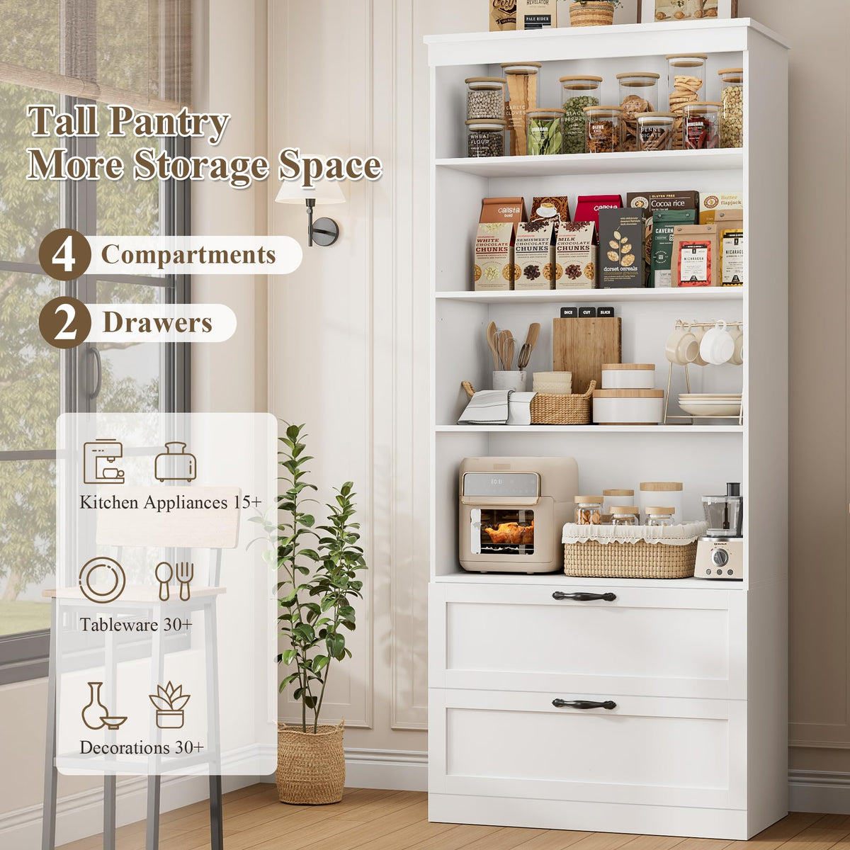 70" White Kitchen Pantry Storage Cabinet H743504