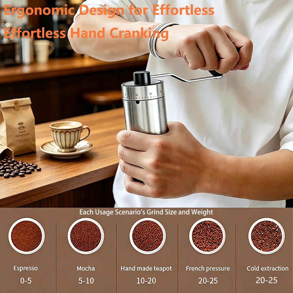 Manual Coffee Bean Grinder with Ceramic Conical Burr B9749