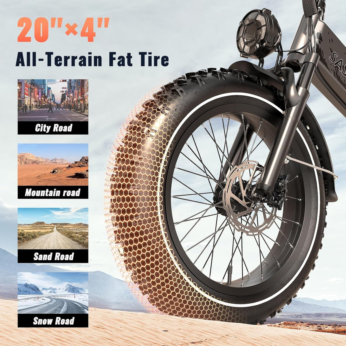 1500W Folding Electric Bike with 52V 20AH Removable Battery, 20" x4.0 Fat Tire C63311