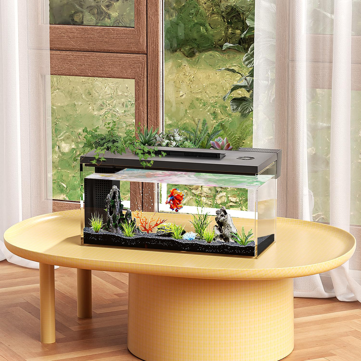 3.7 Gallon Betta Fish Tank Kit with Filter Light Water Pump C607520