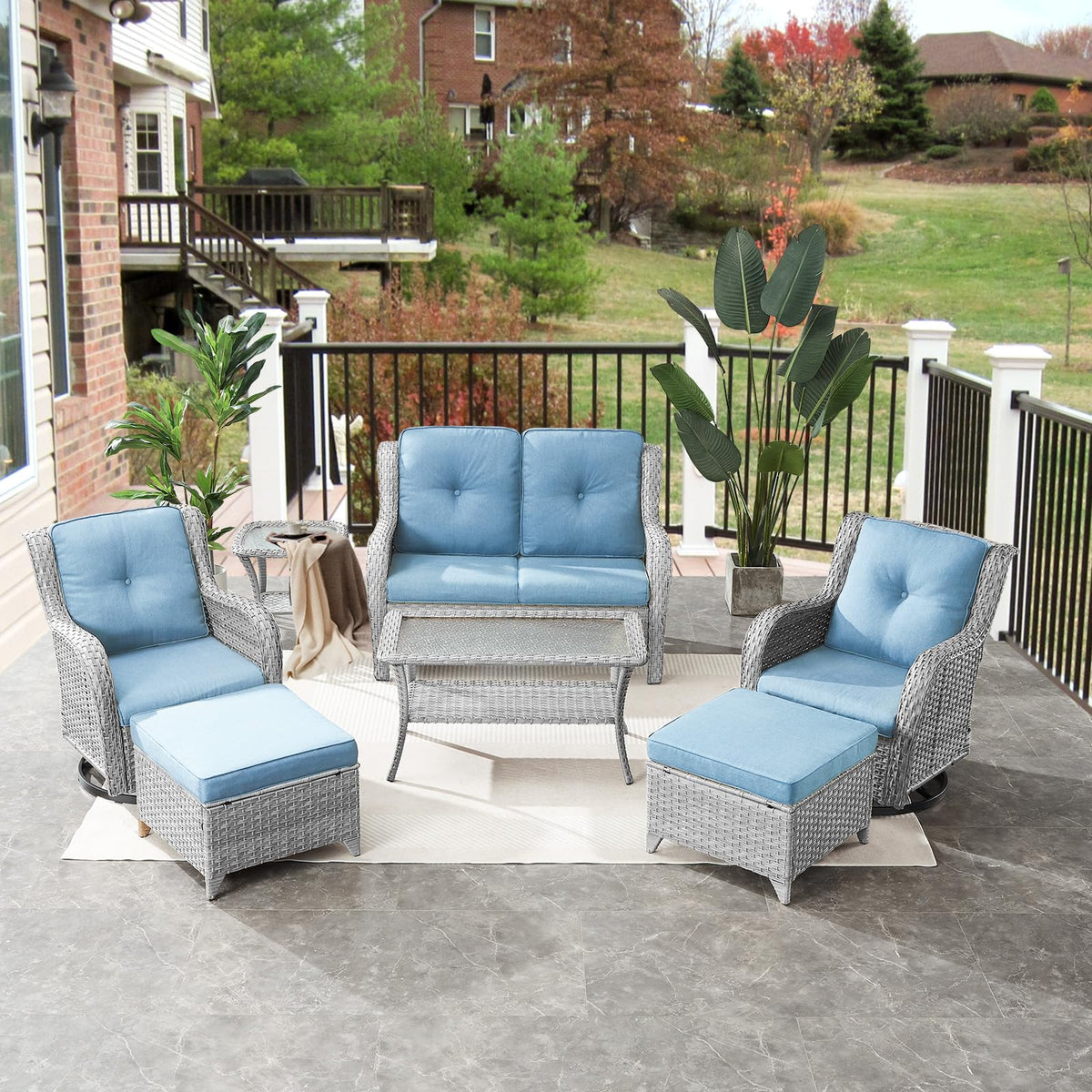 Light Gray Wicker Rattan Outdoor Loveseat Bench Y52296
