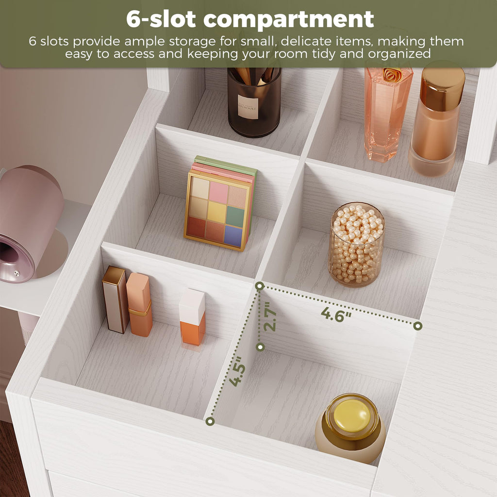 White Vanity Desk with Mirror & Power Outlet A674171