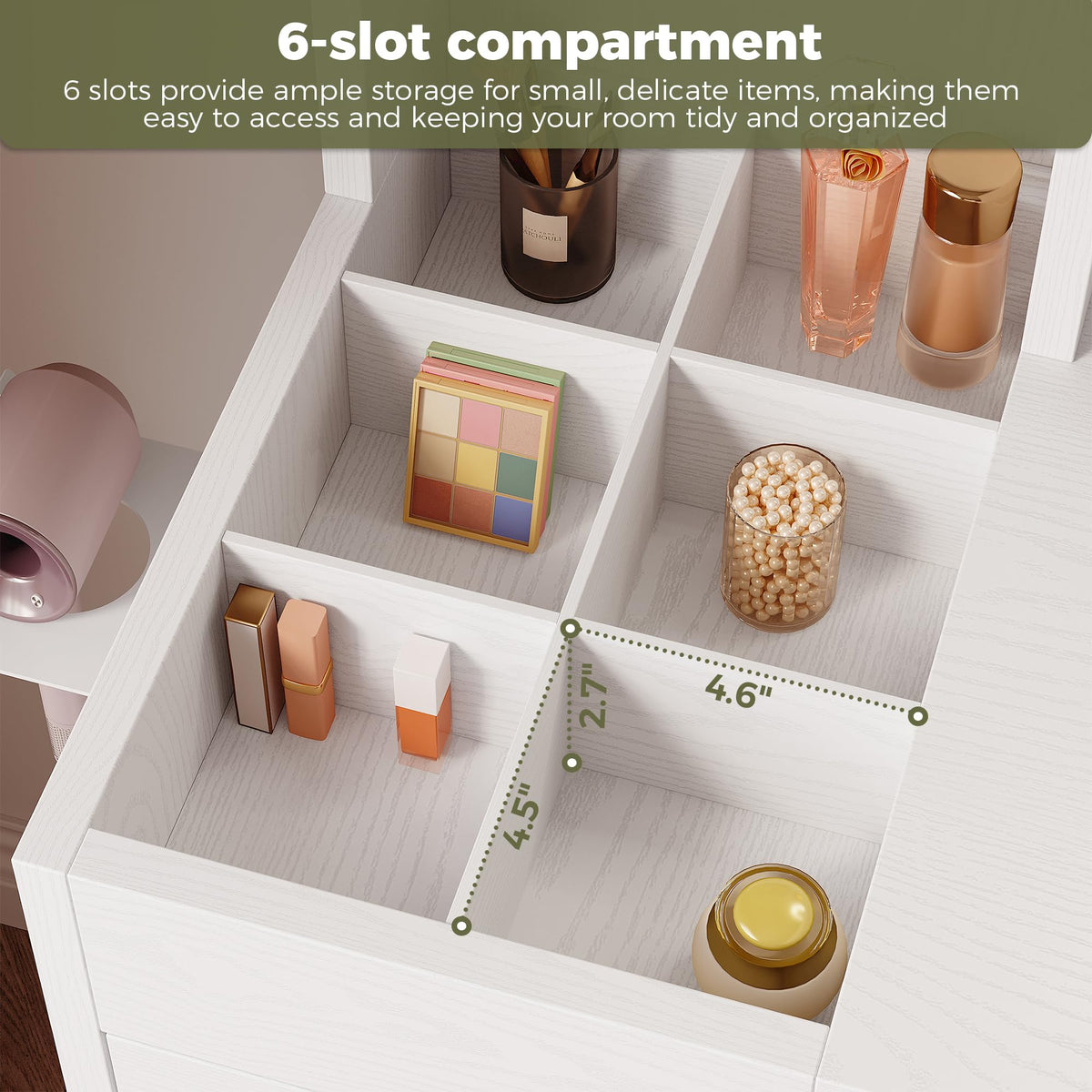 White Vanity Desk with Mirror & Power Outlet A674171