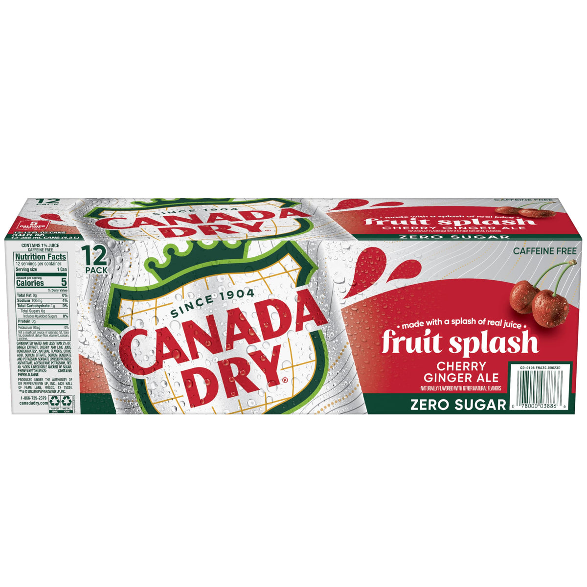 Zero Sugar Cherry Ginger Ale Soda, 12 fl. oz. Cans, 12 Pack P708488