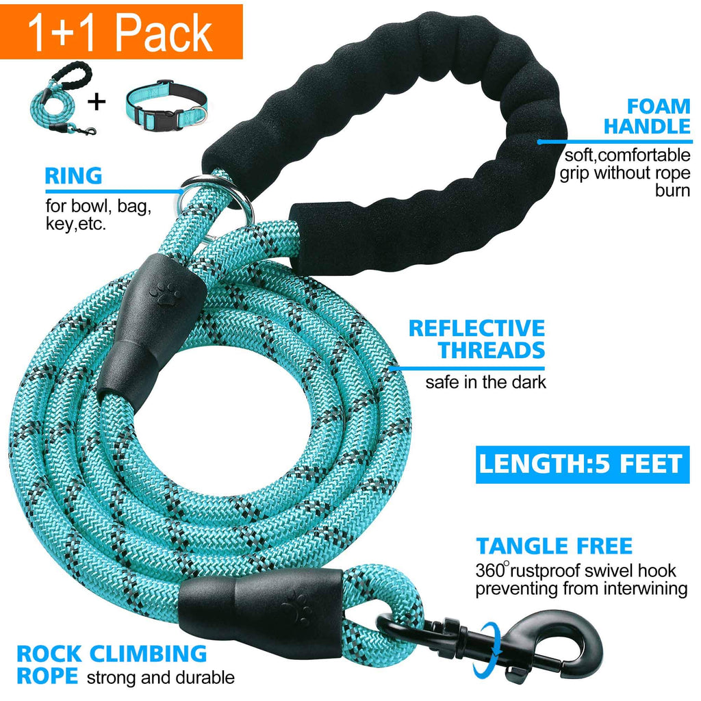 Reflective Padded Dog Collar with Neoprene, Medium, Turquoise T584