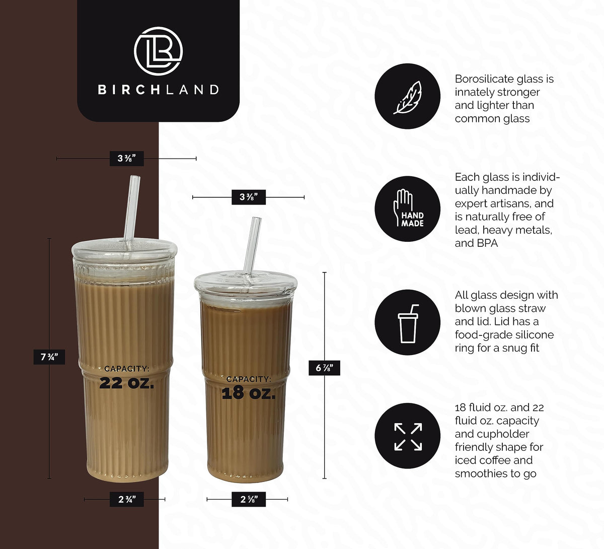 Glass Iced Coffee Cup with Lid and Straw, Set of 2 D66842