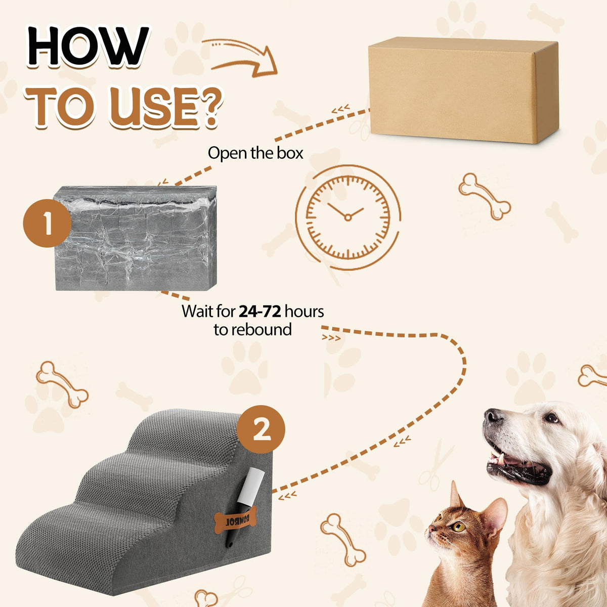 3-Steps Dog Stairs Ramp with Non-Slip Waterproof Fabric Cover U124188