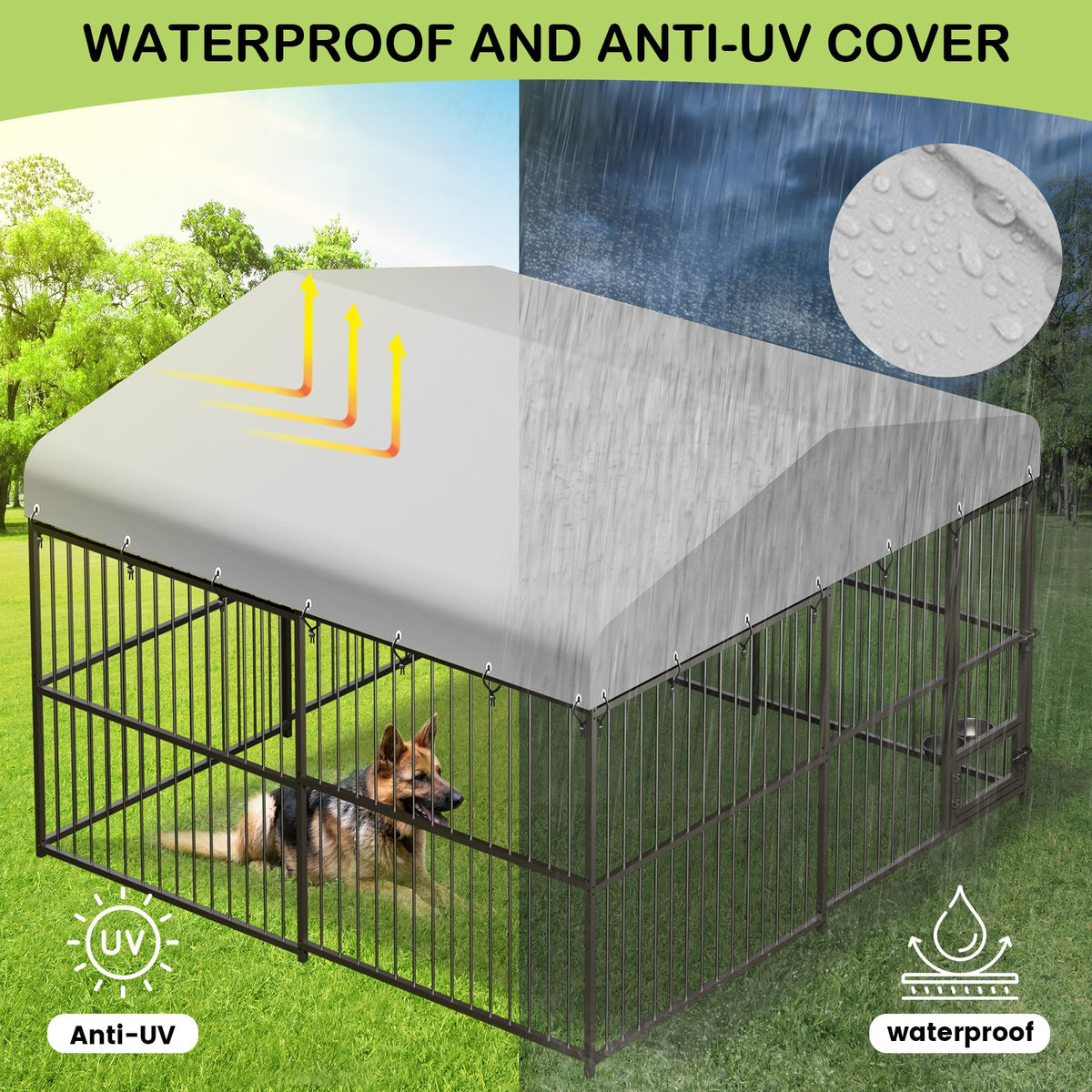 10X10x6 ft Heavy-Duty Metal Outdoor Dog Kennel with Lockable Door A88460