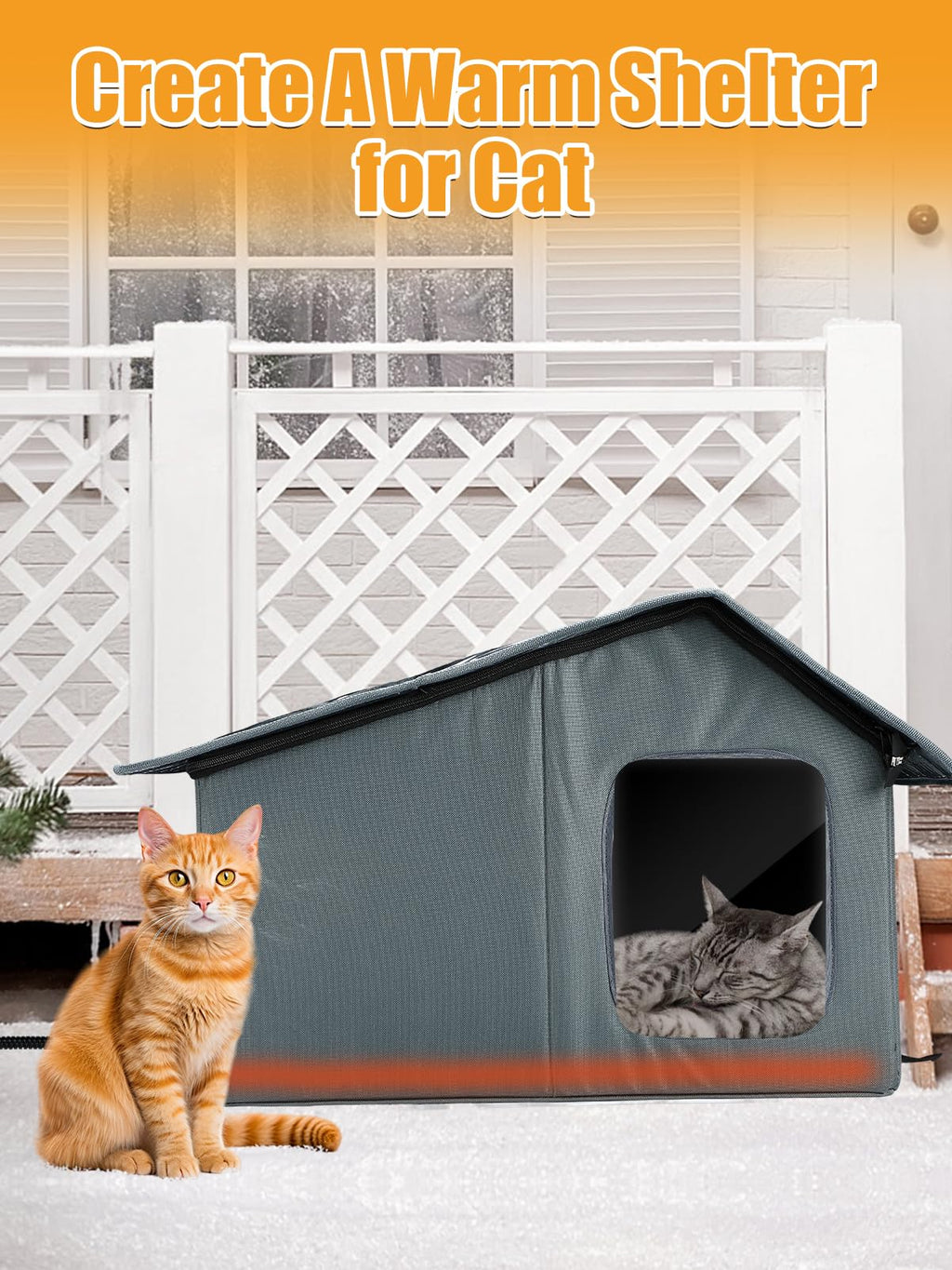 Weatherproof Outdoor Heated Cat House with Thermostatic Heating Pad Z2324