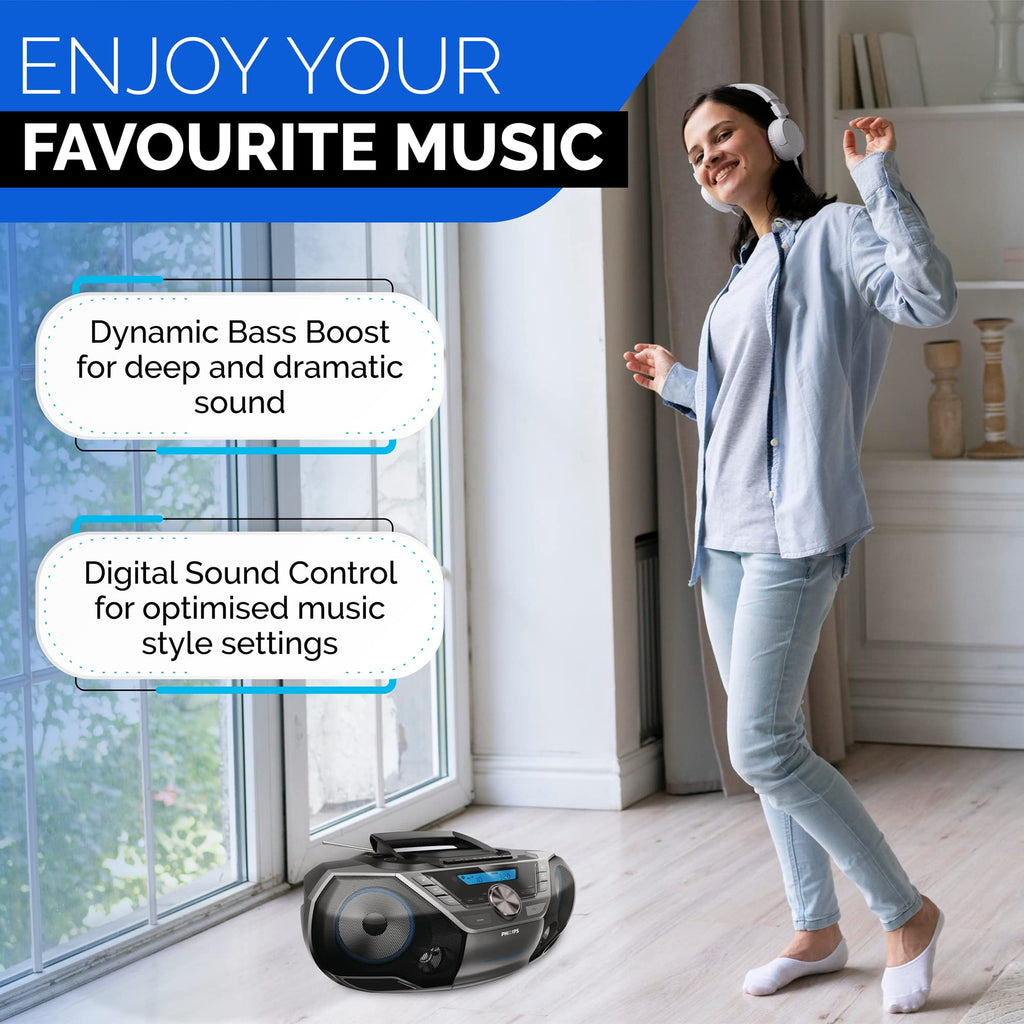 Portable CD Player Boombox with Cassette Player Bluetooth Stereo T89279