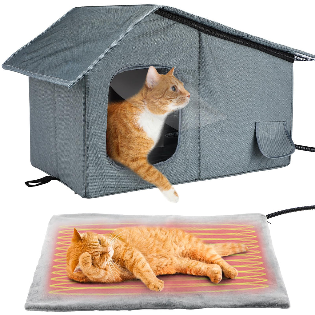 Weatherproof Outdoor Heated Cat House with Thermostatic Heating Pad Z2324