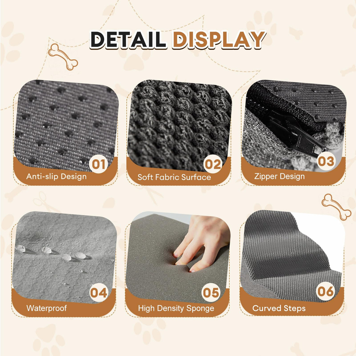 3-Steps Dog Stairs Ramp with Non-Slip Waterproof Fabric Cover U124188