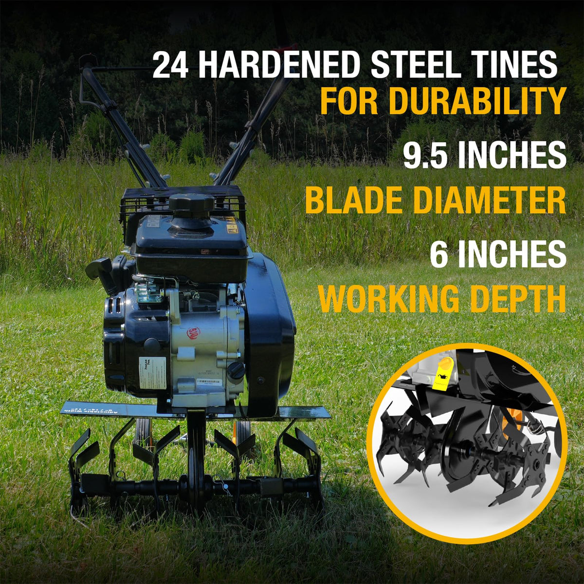 2 in 1 Gas Tiller Cultivator with 79 cc Engine and Adjustable Tilling Width I4927