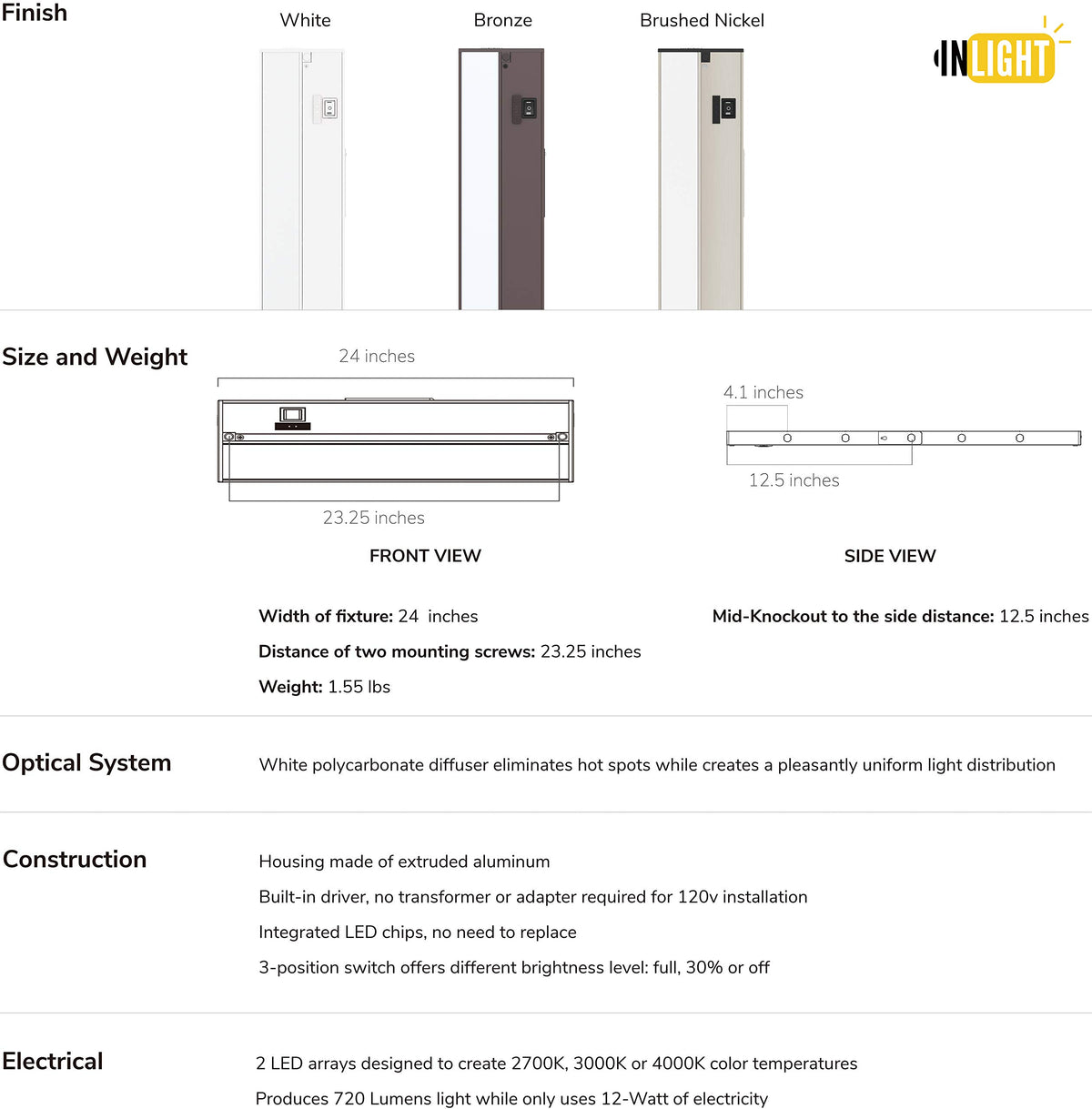 24-Inch Linkable 3CCT LED Under Cabinet Light I25296