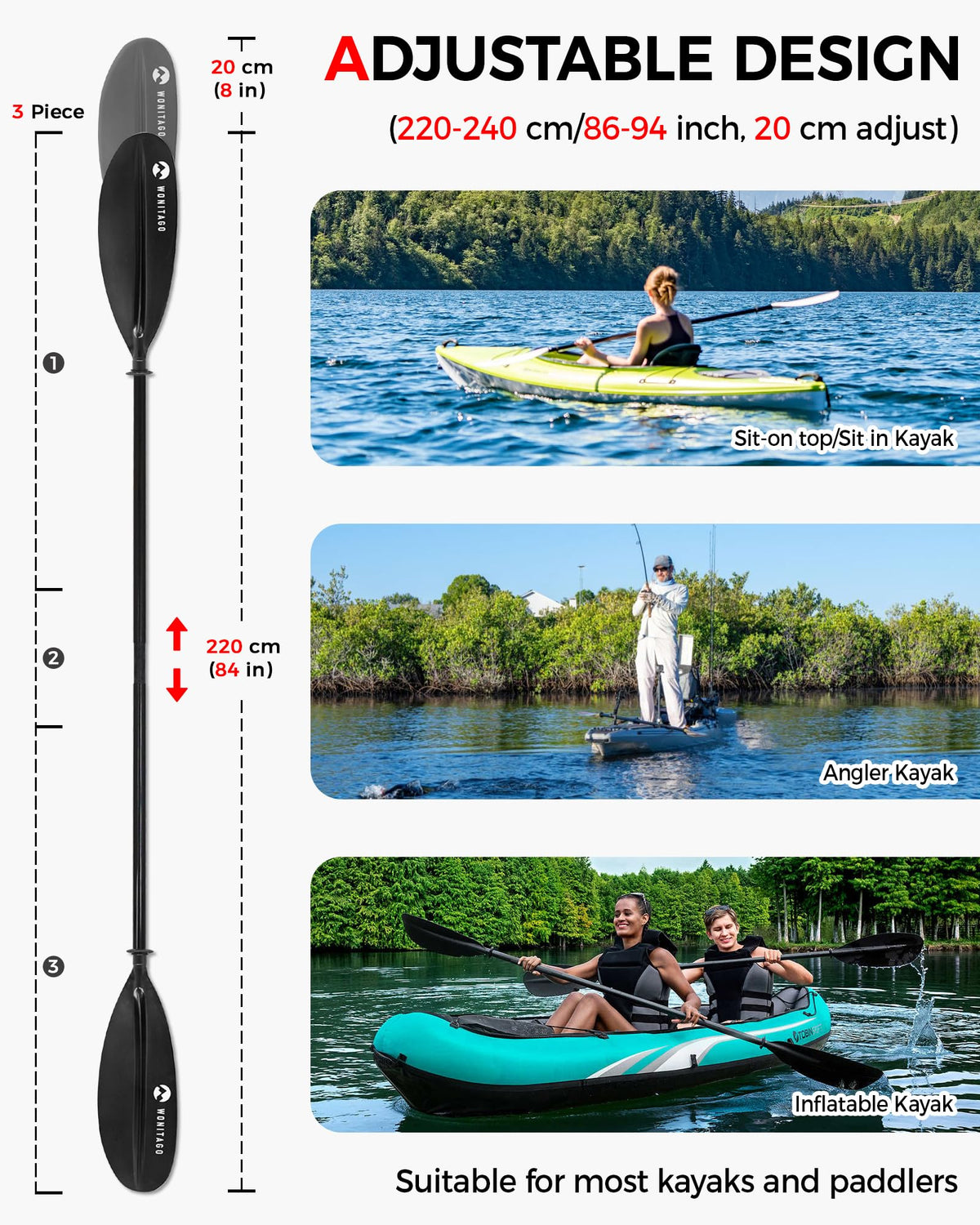 Adjustable Lightweight Kayak Paddle Y2393