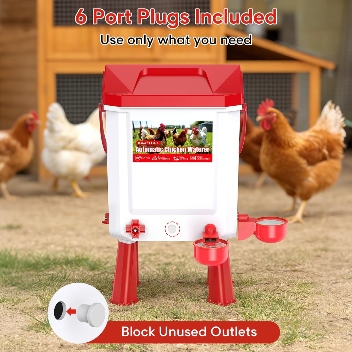 Automatic Chicken Waterer with Float Valve, 3 Gallons B550