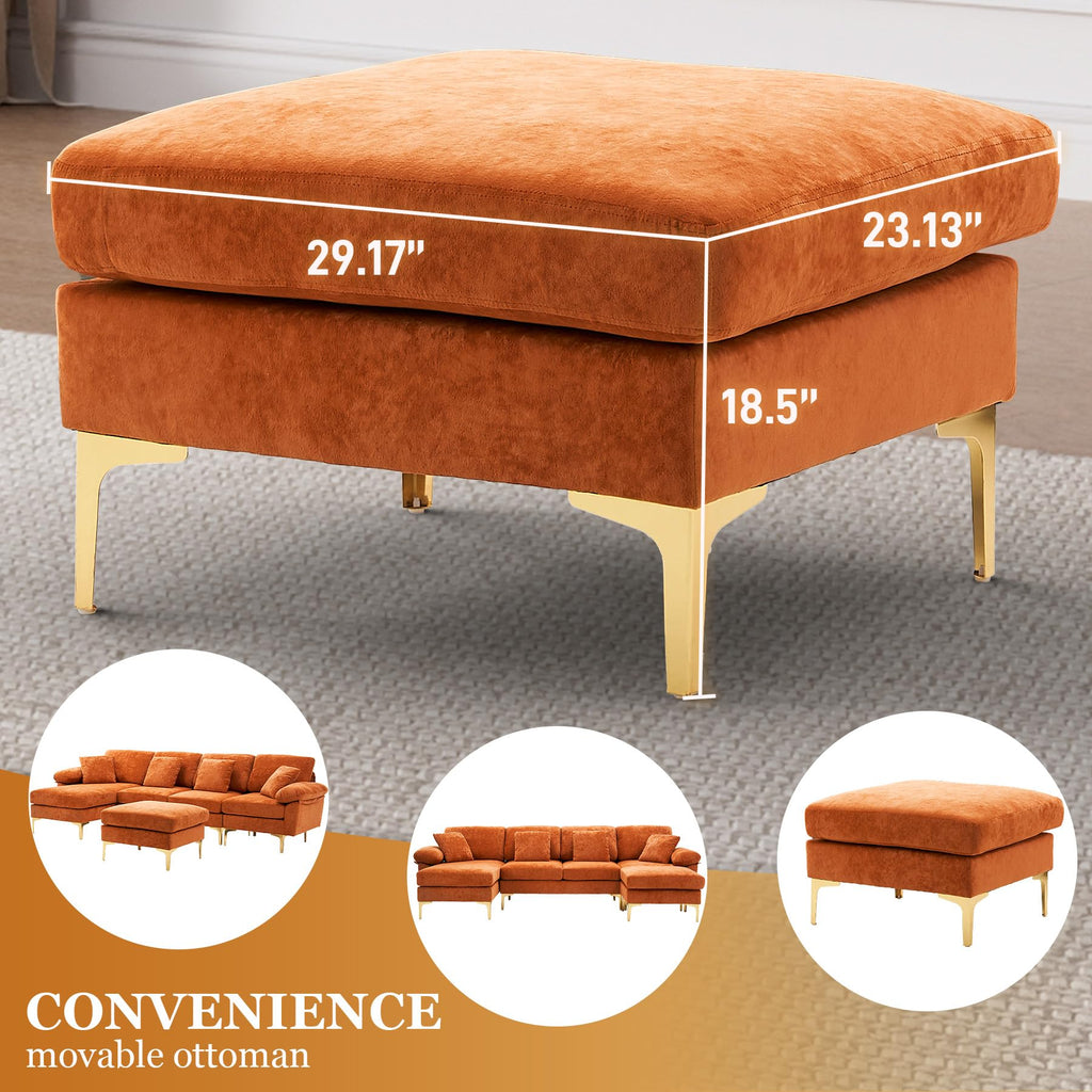 114" U-Shaped Velvet Sectional Couch with Ottoman L198
