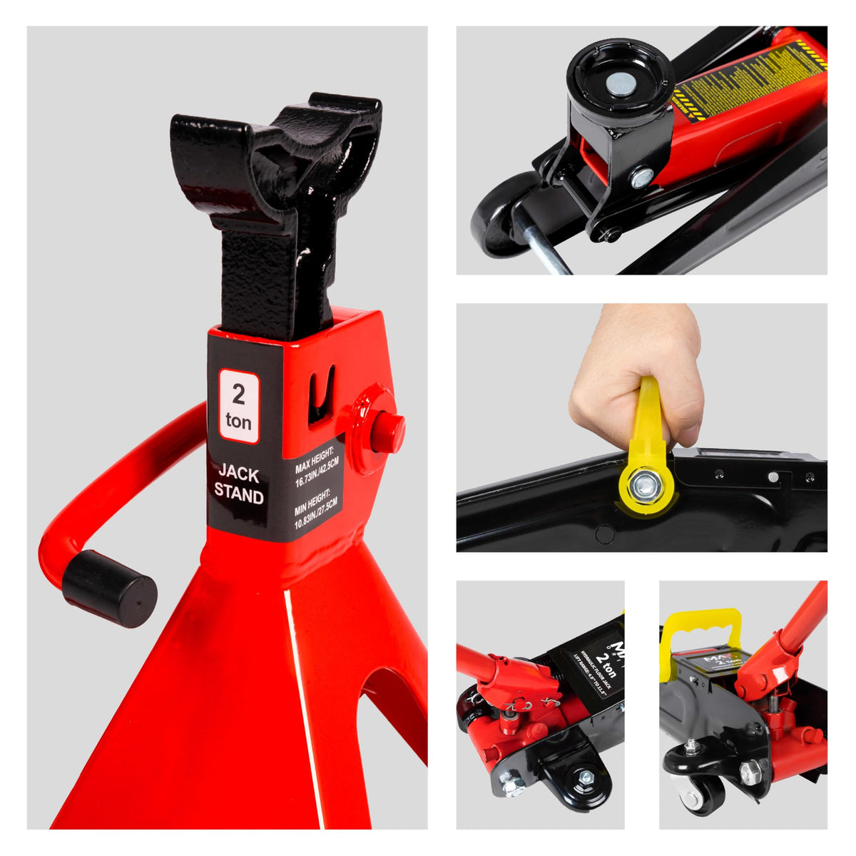 2-Ton Hydraulic Low Profile Trolley Floor Jack with Case and 1 Pair 2 Ton Jack Stands U71357