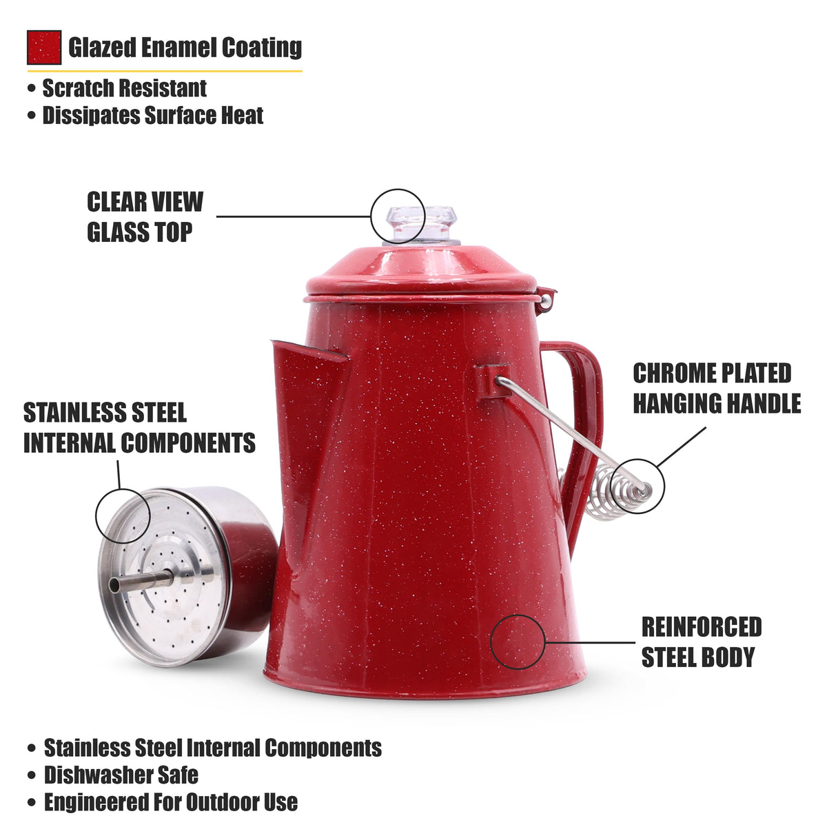 10 Cups Enamel Camping Percolator Coffee Pot F51963