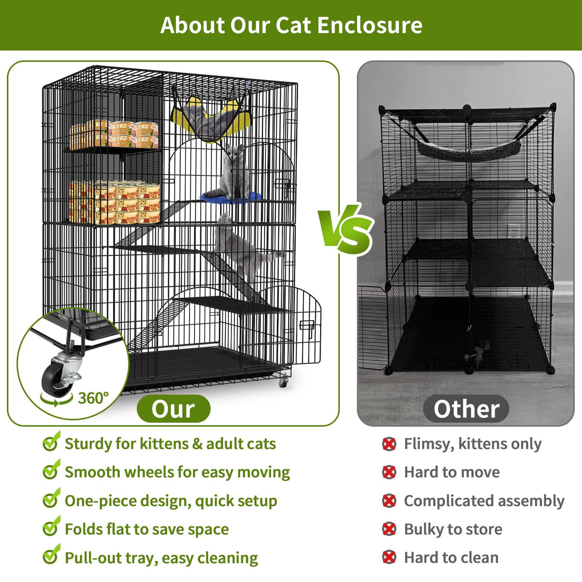 4-Tier Metal Cat Cage with Storage Cube Z45125