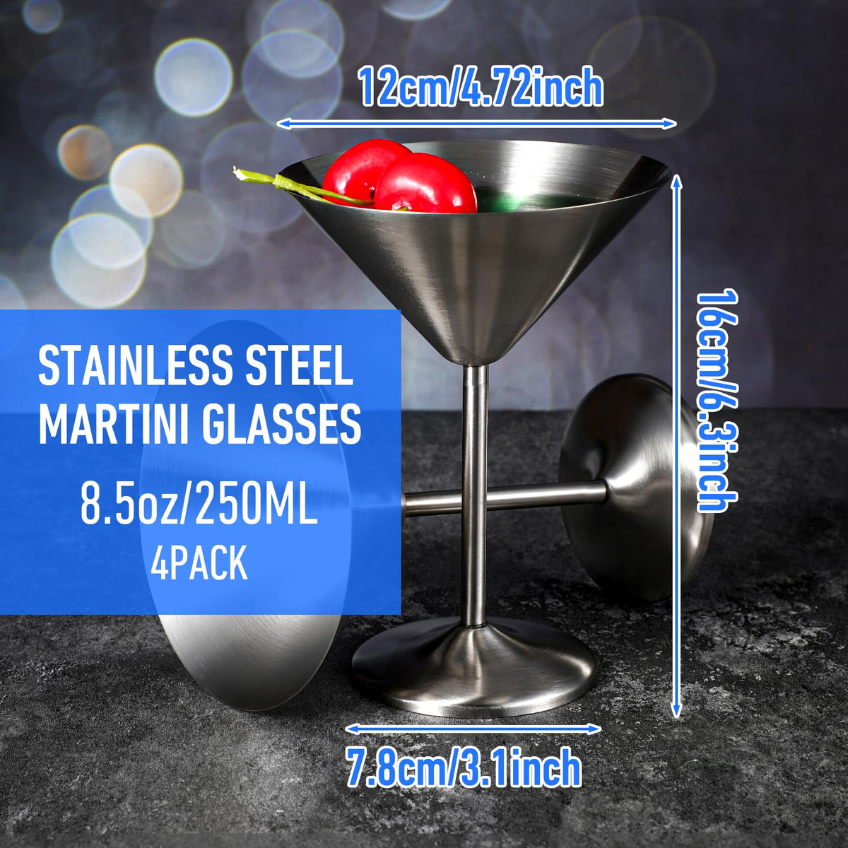 4-Pack Stainless Steel Martini Glasses 8.5oz F609267