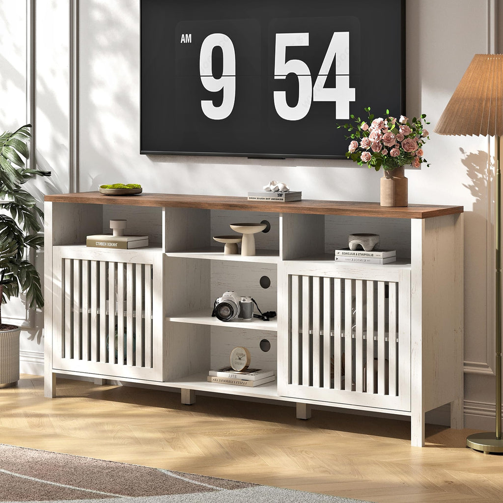 White TV Stand with Grille Doors and Adjustable Shelves N426819