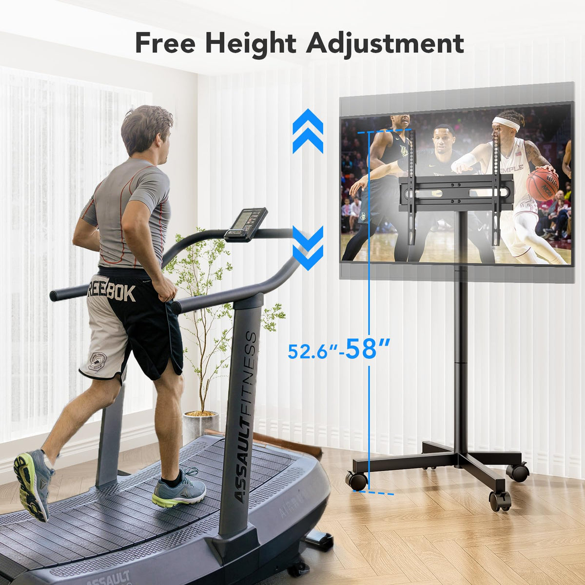 Mobile TV Cart Stand with Wheels, Height Adjustable, Holds up to 88 lbs M379