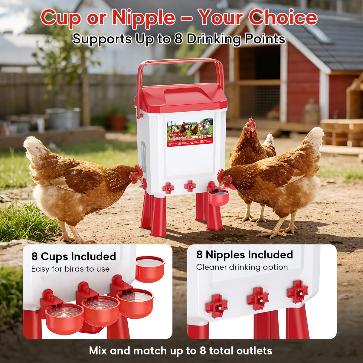 Automatic Chicken Waterer with Float Valve, 3 Gallons B550