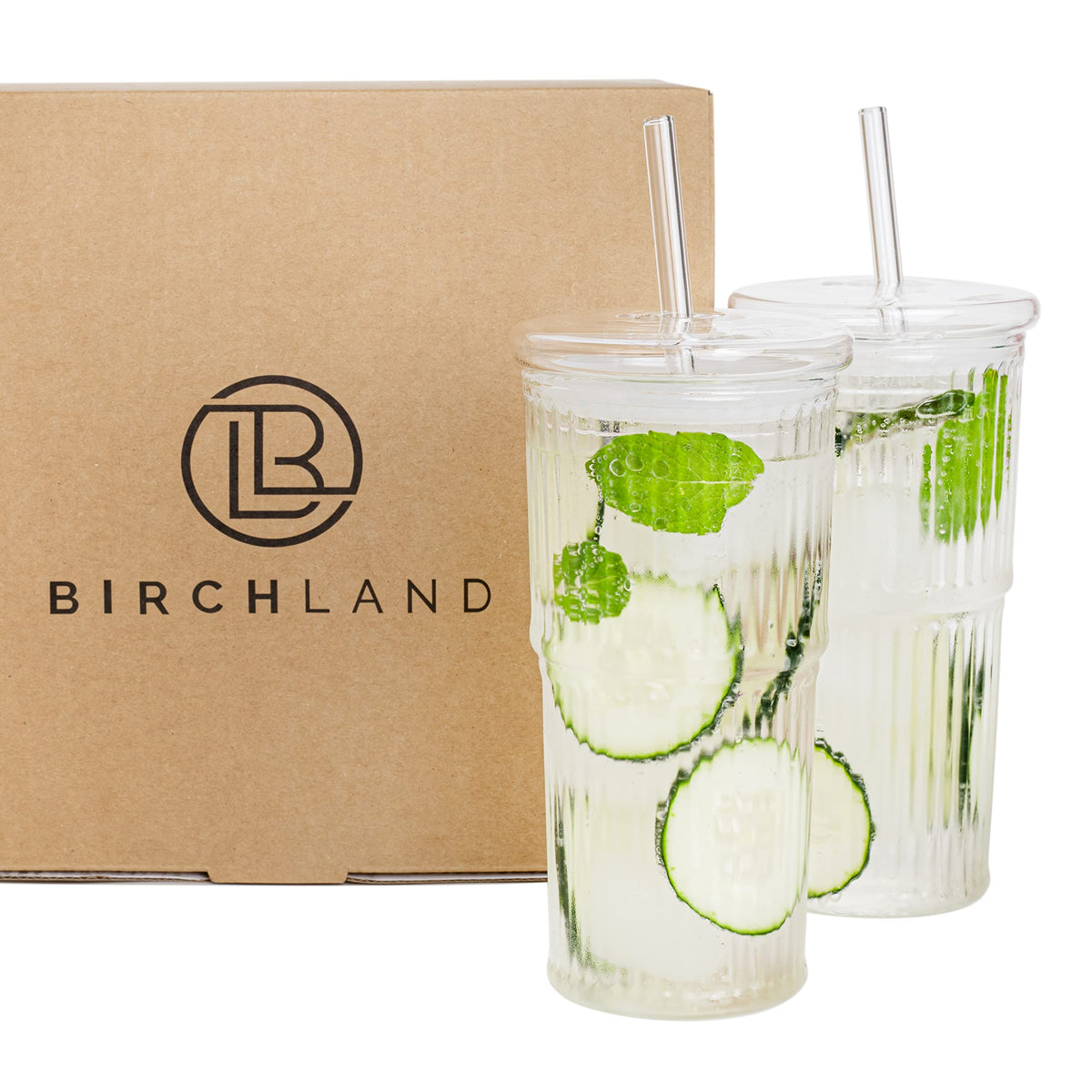 Glass Iced Coffee Cup with Lid and Straw, Set of 2 D66842