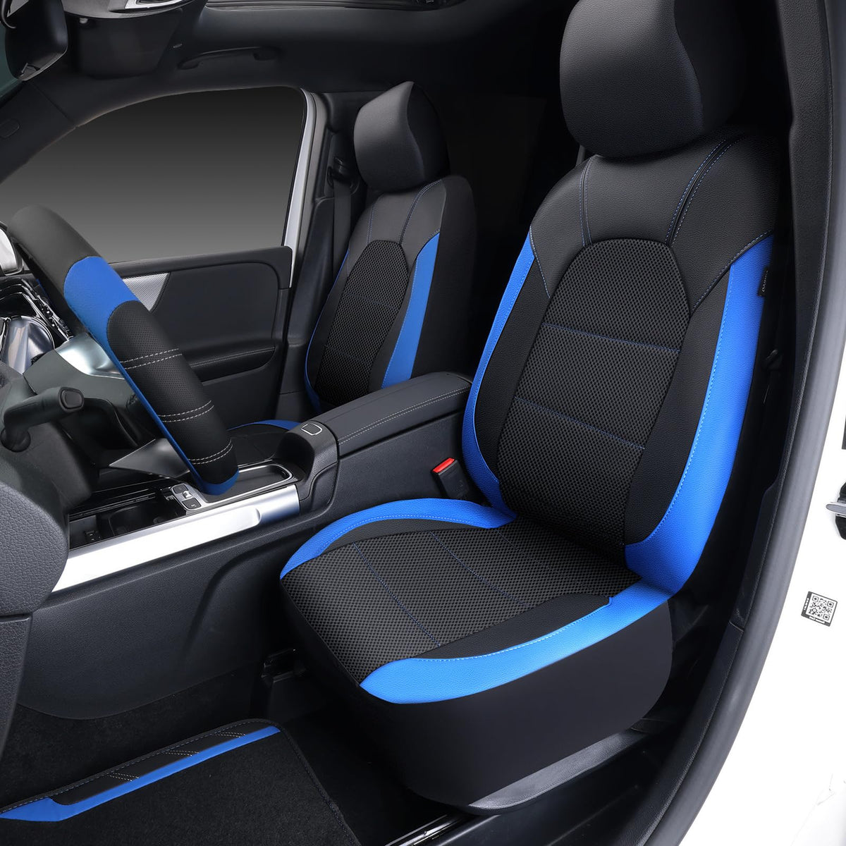 Air Mesh Leather Car Seat Covers Full Set, Waterproof Car Floor Mats, Steering Wheel Cover V7188