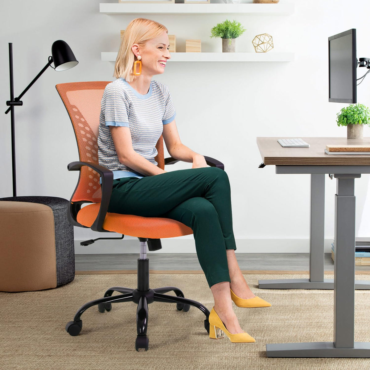 Orange Adjustable Mesh Ergonomic Office Chair with Lumbar Support K6961