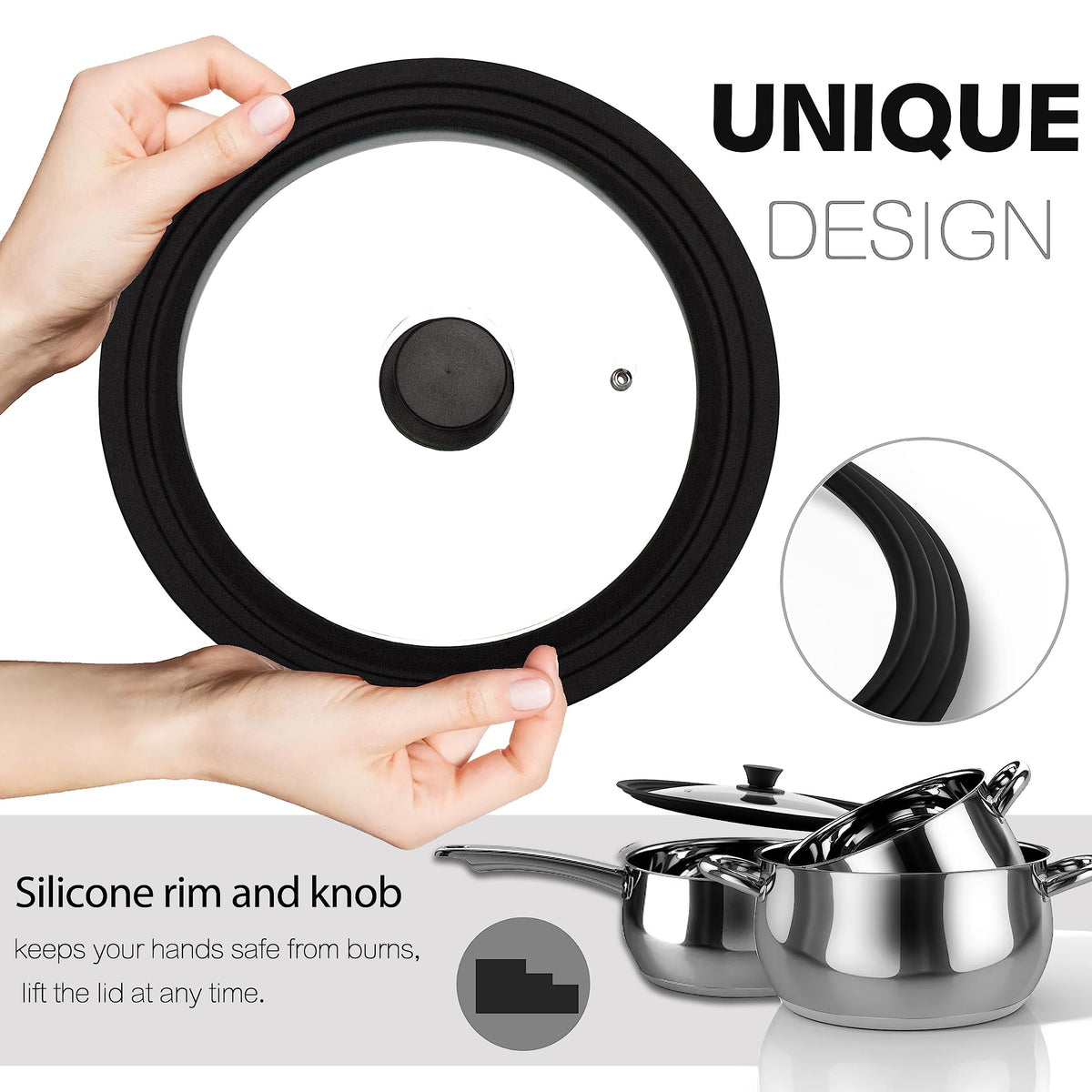 Tempered Glass Lid with Silicone Rim for Pots Pans and Skillets O86058