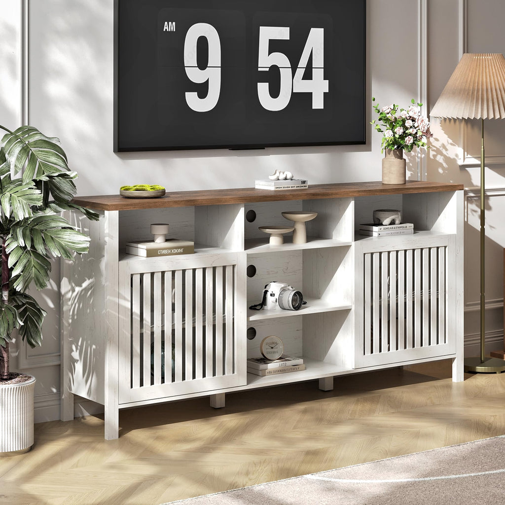 White TV Stand with Grille Doors and Adjustable Shelves N426819