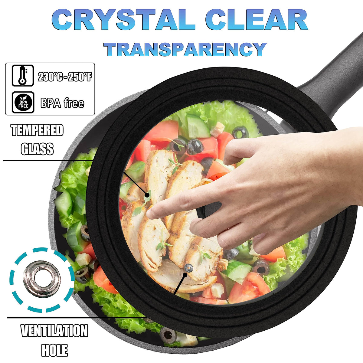 Tempered Glass Lid with Silicone Rim for Pots Pans and Skillets O86058